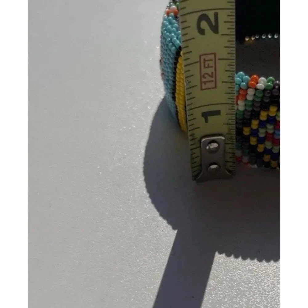 Vintage Handmade Navajo Indian Beaded Bracelet White Blue Red Yellow Sz 7.5”